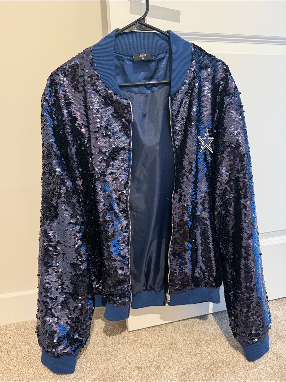 Navy Sequin Dallas Cowboy Bomber Jacket - Women's XL - Picture 2 of 3